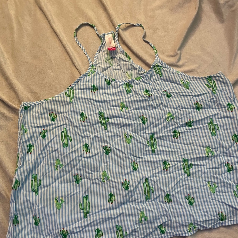 Cactus tank top with blue and white stripes